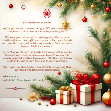 Christmas message to BK family from Sudesh Didi, Sister Jayanti and UK Family